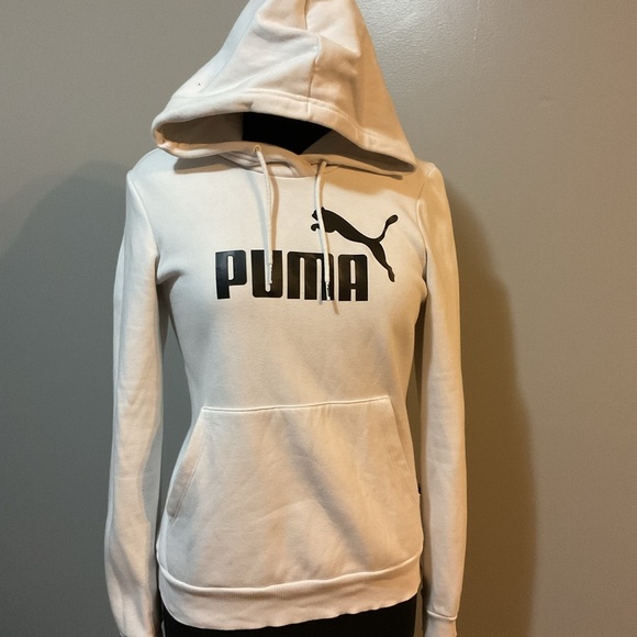 Puma White Fleece Hoodie with Black Accents - Picture 1 of 3